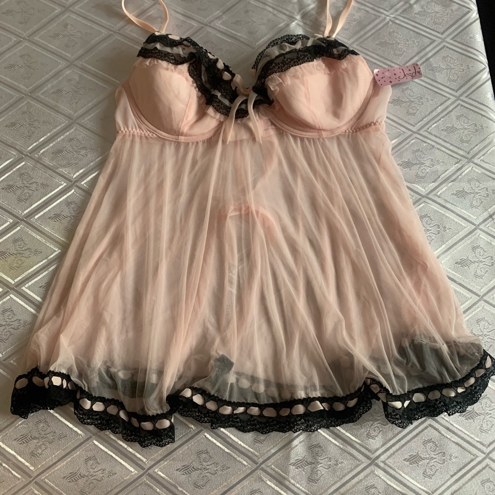 Jezebel Blush Chemise with Black Lace Accents